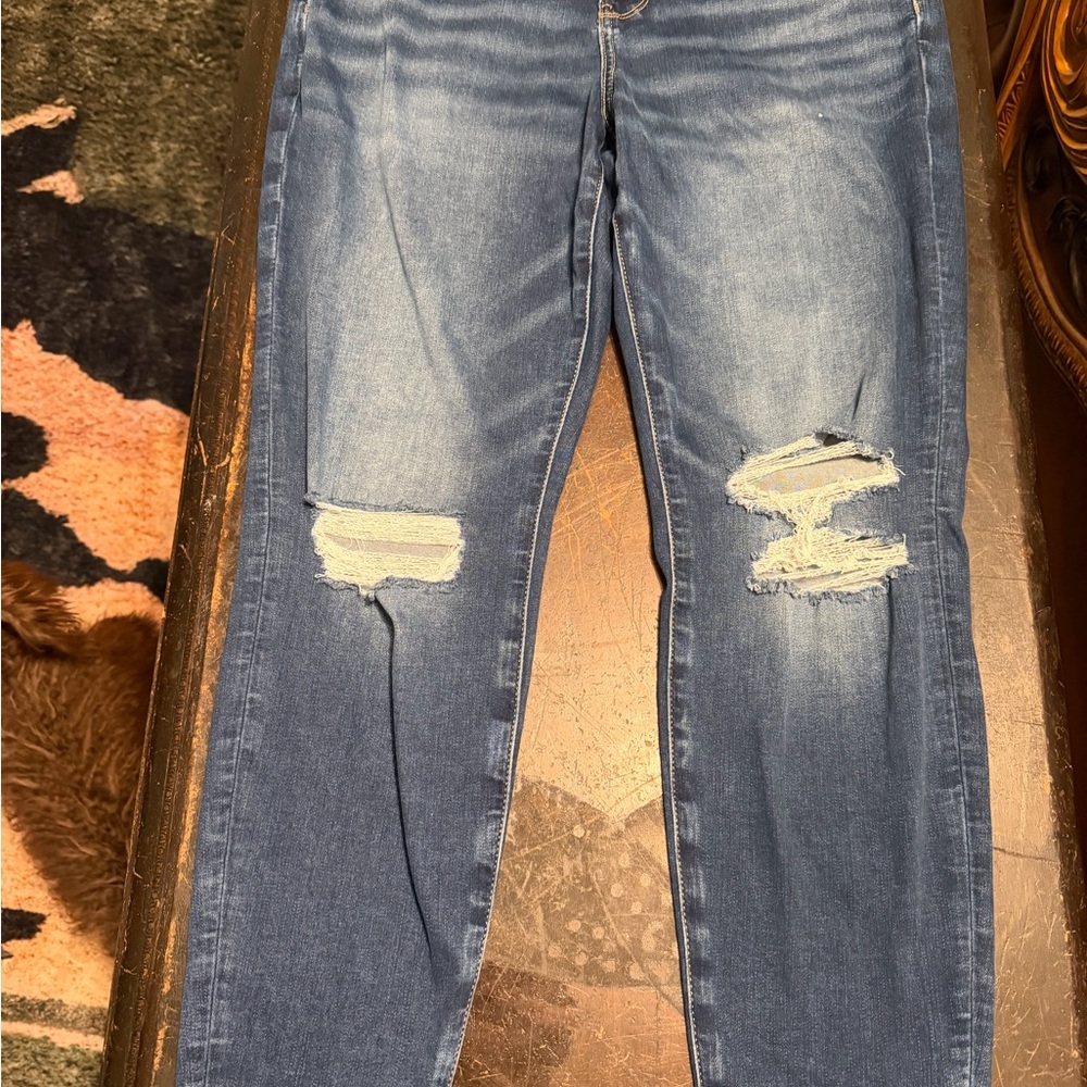 American Eagle Outfitters Ripped Mid-Blue Skinny Jeans